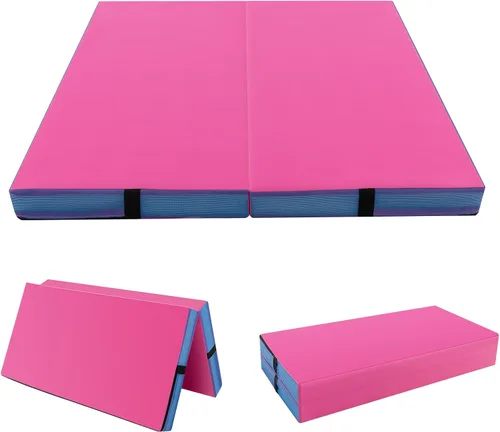 Vista 11 de Giantex Colchoneta de gimnasia plegable de 4 x 4 pies con asas de transporte, tapete bio-plegable para niños y animadoras