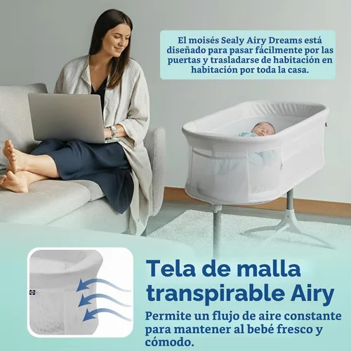 Vista 7 de Sealy Baby Airy Dreams - Moisés 2 en 1 de malla transpirable, altura ajustable con 9 ajustes, portátil con sábana acolchada suave y acogedora