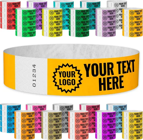 Vista 10 de Tyvek - Pulseras personalizadas de 3/4 de pulgada para eventos - Personalizadas con imagen o logotipo (tipo papel) Personalize w/ Clipart Text &