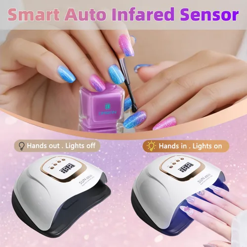 Vista 4 de Lámpara de uñas LED UV con 81 cuentas, lámparas de curado de uñas de 380 W para esmalte de gel con sensor automático/4 ajustes de temporizador