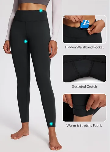 Vista 3 de BALEAF - Leggings de yoga suaves de cintura alta 78 para mujer con bolsillos profundos, pantalones de entrenamiento elásticos cepillados a prueba