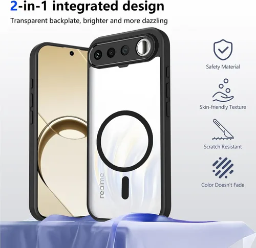 Vista 482 de Funda magnética transparente compatible con Xiaomi 17T, color negro 2 en 1 PC + TPU cubierta de teléfono a prueba de golpes, carcasa protectora