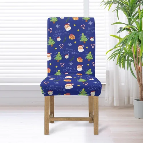 Vista 6 de Rnyleeg Juego de 1 fundas navideñas para sillas de comedor, color azul oscuro, fundas protectoras extraíbles y lavables para sillas de cocina