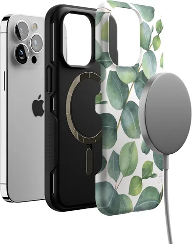 Vista 4 de Casely Funda para iPhone 13 Pro Compatible con MagSafe Leaf Me Alone Funda con estampado floral verde