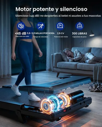 Vista 4 de MJWW 6% Incline Walking Pad, Smart AI Under Desk Treadmill for Home Negro (Charcoal Black)