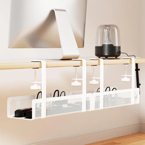 Vista 9 de Paquete de 2 bandejas de organización de cables debajo del escritorio, 31.4 pulgadas, organización de cables debajo del escritorio sin taladrar Negro