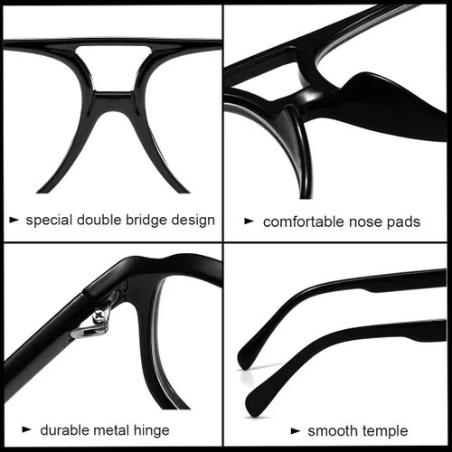 Vista 6 de Pro Acme Lentes de gran tamaño para mujeres y hombres sin receta médica lentes grandes transparentes y clásicos con doble puente