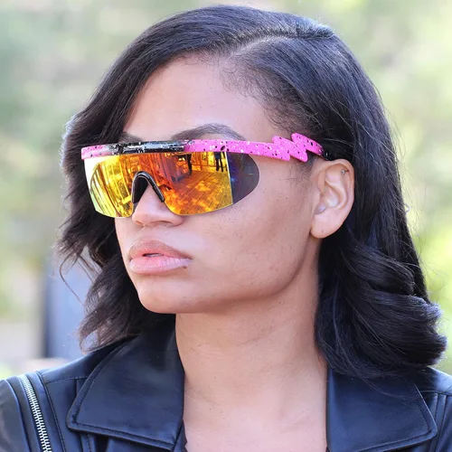 Vista 4 de Flawless Eyewear - Gafas de seguridad parcialmente sin marco, estilo retro, mica con reflejo de arco iris, gafas de sol, patas en zigzag