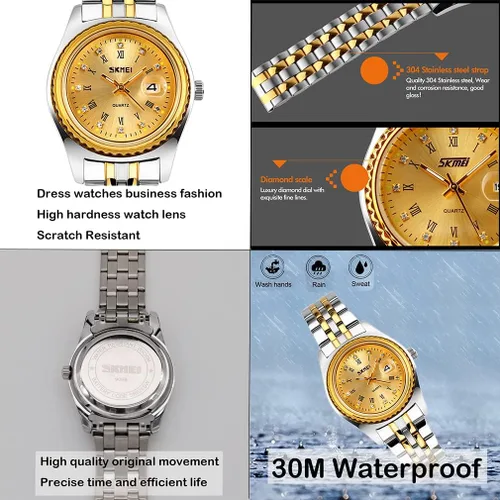 Vista 4 de SKMEI Watches for Women Ladies Female Stainless Dress Luxury Business Classic Fashion Analog Quartz Waterproof Simple Day Date Wife Girls Gifts Gold