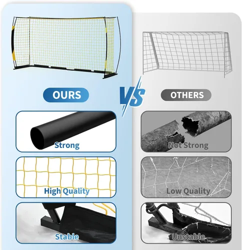 Vista 3 de Portería de fútbol de 12 x 6 pies para patio trasero, red de fútbol portátil con base de metal resistente, equipo de entrenamiento de fútbol