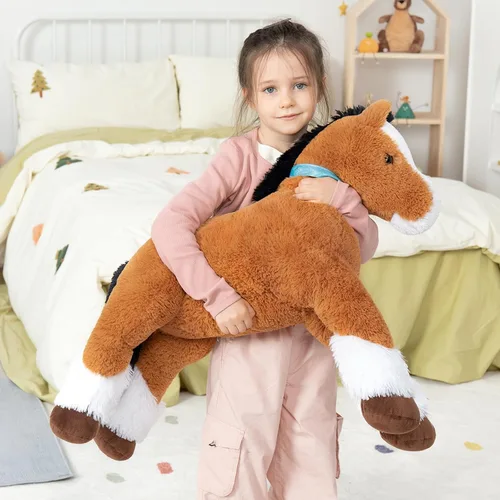 Vista 3 de MaoGoLan Peluche de caballo grande para niño, juguete de peluche de caballo grande para niña, poni montable de peluche para niños, almohada de felpa