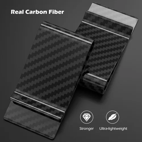Vista 5 de Travelambo Clip para dinero para hombre, de piel, delgado, minimalista, con bloqueo RFID (tejido negro), Tejido negro, Minimalista