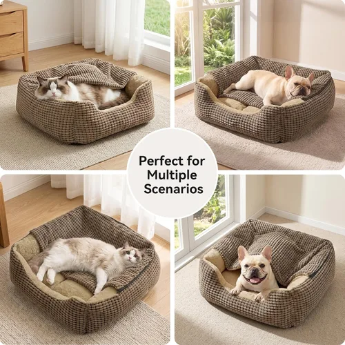 Vista 8 de GASUR Camas para perros pequeños, medianos y grandes con cueva de cubierta, cama rectangular con capucha para cachorros con manta, acogedoras camas