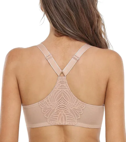 Vista 3 de DotVol Sujetador de cierre frontal para mujer, parte trasera en T, figura completa, con aros, talla grande, sin costuras, sin forro, para busto