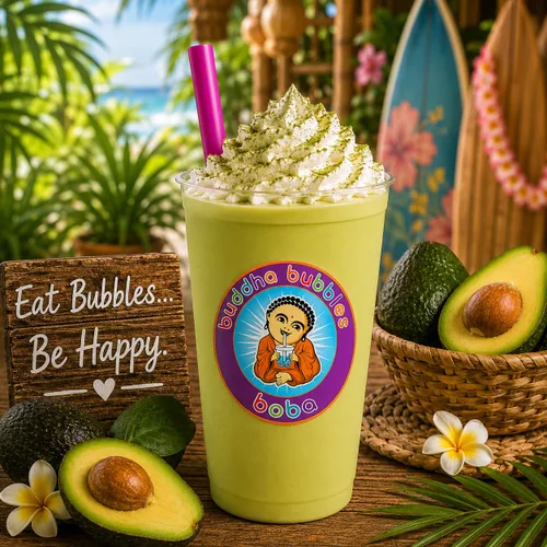 Vista 3 de Mezcla de bebida de té Boba de aguacate prémium en polvo Buddha Bubbles Boba 1 kilo (2.2 libras) (35.27 oz)