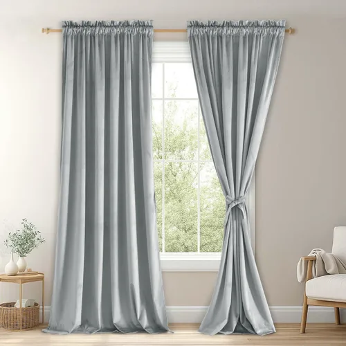 Vista 18 de JIUZHEN Cortinas de terciopelo beige de 63 pulgadas de ancho x 63 pulgadas de largo, cortinas de terciopelo retro suaves con bolsillo para barra