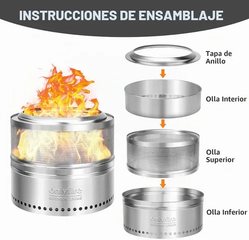 Vista 4 de Fogata de leña con bolsa de transporte, hoguera portátil desmontable de 19.5" para camping, tailgating, patio, patio trasero, chimenea perforada sin