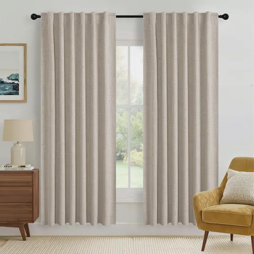 Vista 141 de RYB HOME Cortinas de lino texturizado 100% opacas de 84 pulgadas de largo, aislamiento térmico, privacidad, ahorro de energía para dormitorio, sala