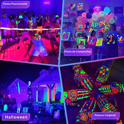 Vista 6 de Paquete de 2 luces negras de 50 W, luz negra LED con enchufe e interruptor de EE. UU., luces negras para fiestas brillantes y de neón, Halloween