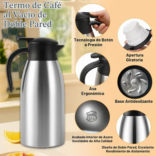 Vista 6 de Jarra de café aislada de 60 onzas, paquete de 2, jarra térmica de acero inoxidable 304 Premium 304 stainless steel 60oz thermal carafes keep