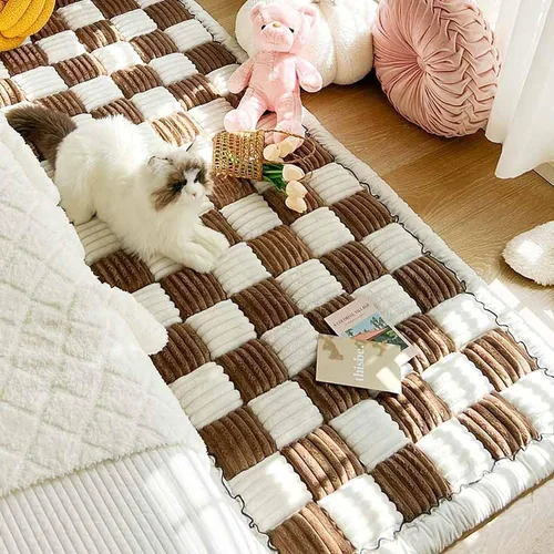 Vista 2 de INFLAG Tapete cuadrado grande de color crema para cama para mascotas, funda de sofá divertida y mullida, funda protectora de algodón para jardín