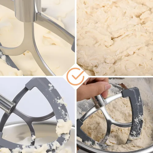 Vista 4 de Stainless Steel Flex Edge Beater with Silicone Edges and Pouring Shield Compatible with KitchenAid 4.5-5QT Mixer Bowl, Beater Paddle Attachment