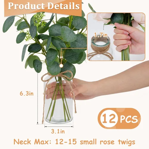 Vista 21 de Jarrones de vidrio vintage para flores, juego de 3 jarrones transparentes para centro de mesa de boda estilo granja, botella cilíndrica