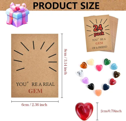 Vista 4 de Paquete de 24 tarjetas de San Valentín con gemas para el día de San Valentín, tarjetas con piedra de cristal en forma de corazón, divertida tarjeta