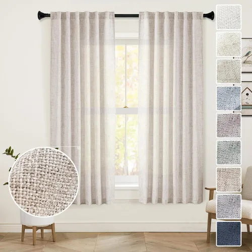 Vista 47 de Cortinas de Lino Natural Color Crema de 84 Pulgadas de Largo para Sala de Estar, Juego de 2 Paneles de Lino Texturizado con Trabillas Traseras