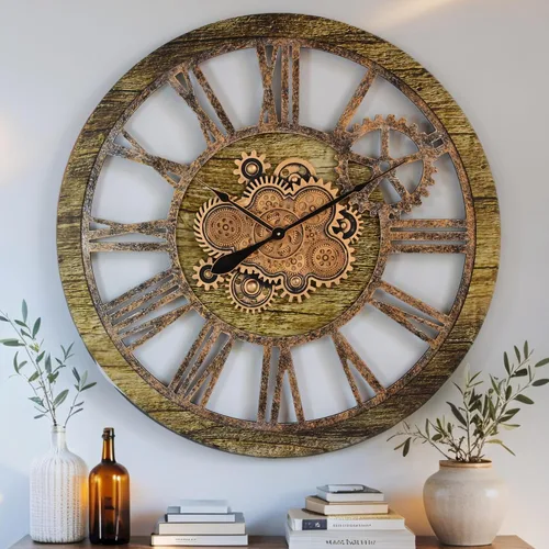 Vista 17 de ImprovingLife The Gears Clock - Reloj de pared con engranaje móvil real de 36 pulgadas, estilo vintage, industrial, de gran tamaño, rústico