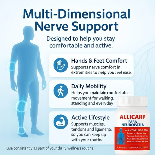 Vista 4 de Allicarp Para Neuropatia, Tratamiento de Neuropatía con Ácido Alfa Lipoico (ALA), Metilsulfonilmetano (MSM), Vitaminas Complejo B6 B12 C D3 E