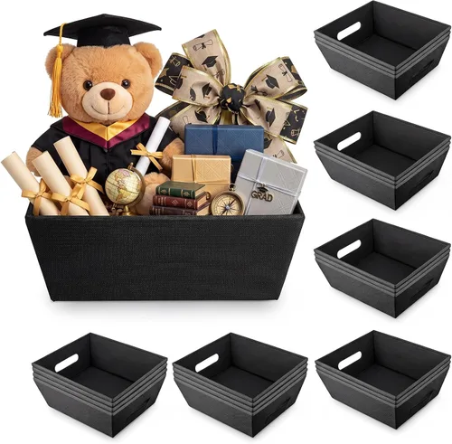 Vista 7 de Fainne - 20 cestas de regalo vacías con asas de 10 x 8 pulgadas, cestas de cartón kraft vacías a granel para recuerdos de fiesta, cumpleaños, boda