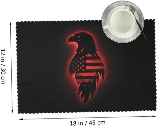 Vista 2 de Rectangular Placemats Set of 4, Heat Resistant Black Eagle Printed Kitchen Dining Table Mats