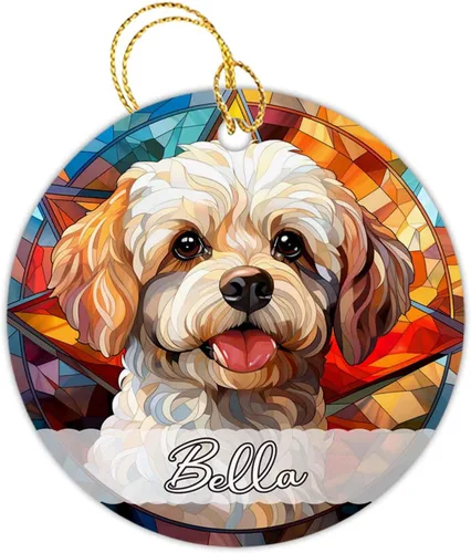 Vista 31 de Amstaff - Adornos personalizados para perros Amstaff para árbol de Navidad con nombre, adorno estilo vitral para perros, regalos para amantes