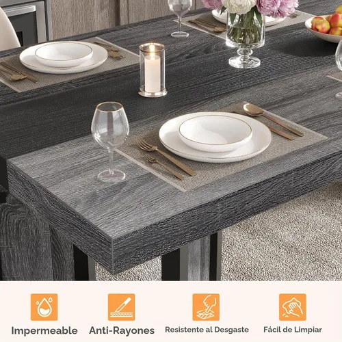 Vista 7 de knoworld Mesa de comedor industrial para 6-8 personas, mesa de cocina grande de madera larga de 71 pulgadas con marco de metal resistente y acabado