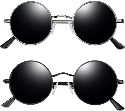 Vista 17 de Joopin Gafas de sol redondas pequeñas Hippie Circle Teashades Traje de protección UV Todo negro