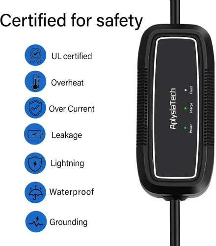 Vista 2 de Cargador portátil para vehículos eléctricos Nivel 1, 15Amp 110V, cargador eléctrico para vehículos con cable de extensión de 21 pies, NEMA 5-15P