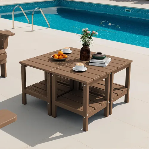 Vista 23 de SERWALL Mesa auxiliar de 2 niveles HDPE para exteriores, resistente a la intemperie, mesa auxiliar Adirondack rectangular Aruba