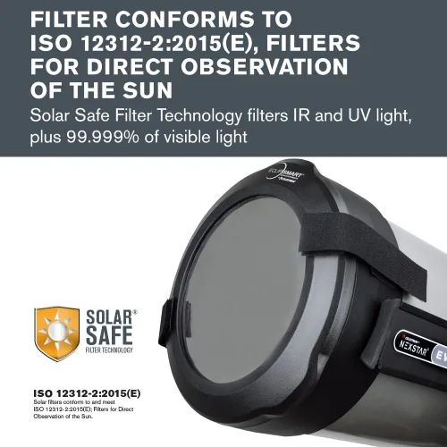 Vista 2 de Celestron 94243 EclipSmart - Filtro para telescopio de eclipse solar, cumple con ISO 12312-2, ajuste seguro con película solar segura, funciona