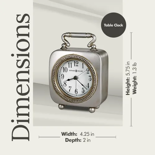 Vista 3 de Howard Miller Kegan - Reloj despertador analógico de escritorio con luz de fondo, marco de metal, estante moderno de mediados de siglo y decoración