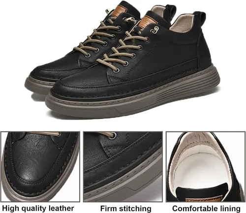 Vista 5 de Zapatos Oxford casuales de cuero para hombre, invisible, aumento de altura, antideslizante, suela suave, con cordones, zapatos de vestir a la moda