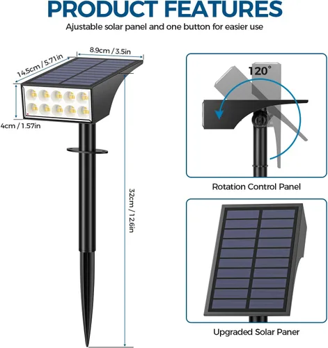 Vista 8 de WENATY Focos solares para exteriores, impermeables, IP65, LED brillantes, iluminación solar de paisaje para patio de jardín exterior, focos