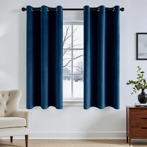 Vista 57 de ANRODUO Cortinas de terciopelo beige de 45 pulgadas de largo, opacas con aislamiento térmico insonorizado, cortinas de privacidad para oscurecer