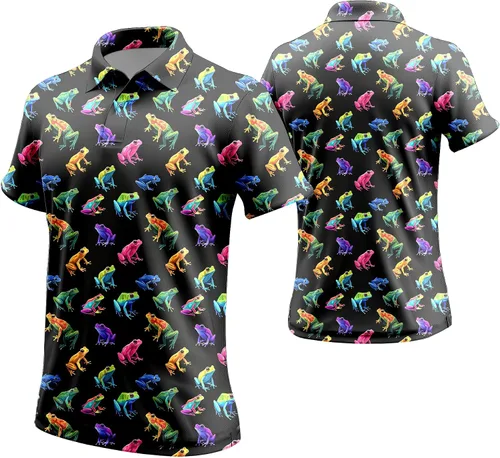 Vista 28 de Camisa de golf de los años 80 para hombre, ajuste seco, manga corta, estampada, divertidas, camisas de golf de los años 90 para hombre