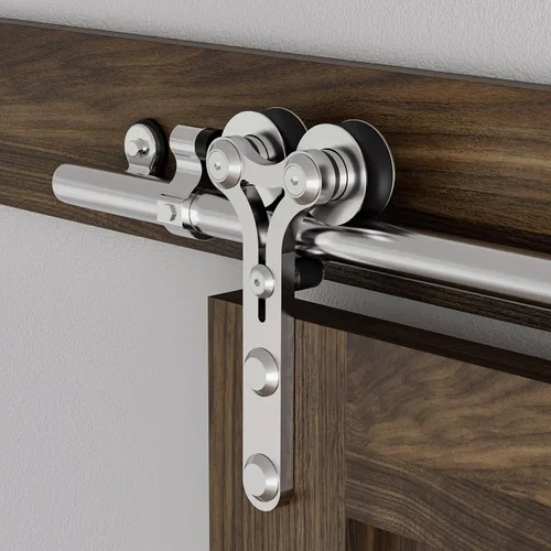 Vista 9 de CCJH Kit de herrajes para puertas correderas de acero inoxidable de 5.5 pies, kit de puerta de granero de madera resistente y suave, apto