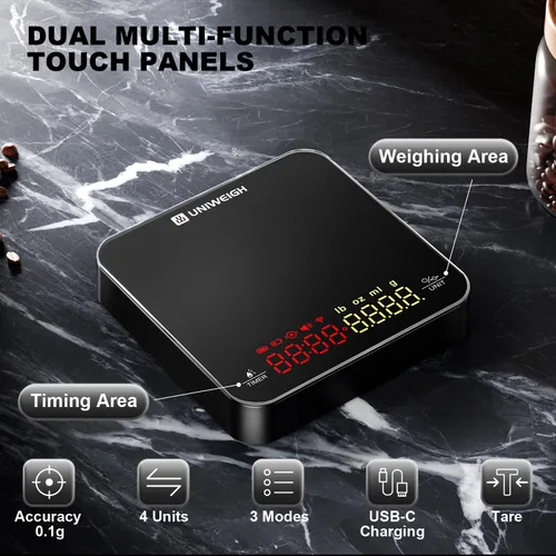Vista 2 de Báscula de café con temporizador recargable de 4.4 lbs/0.00 oz Mini Precision Scale for Espresso and Pour-Over Coffee, Portable Digital Kitchen