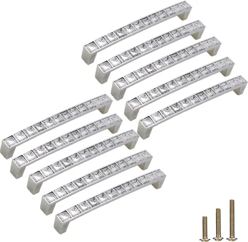 Vista 16 de Paquete de 4 Pomos Tiradores Cuadrados Extra Grandes de Cristal con Strass para Gabinetes Manijas, Pomos Brillantes de Cristal Tipo Diamante