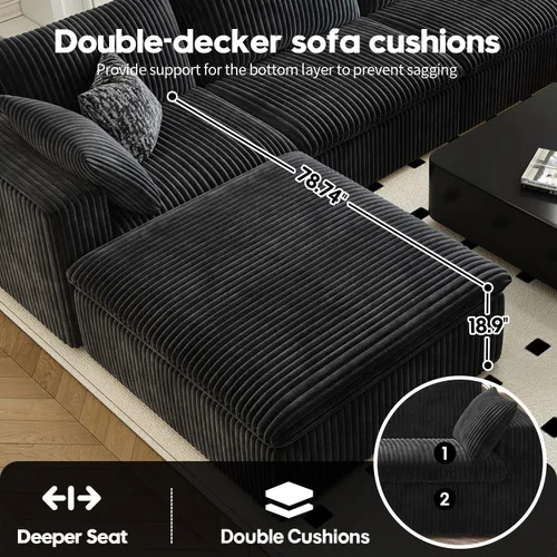 Vista 4 de LoveSeat Cloud Couch Sofá Seccional Modular para Sala de Estar, Sofá Moderno con Asiento Profundo, Sofá de 2 Plazas Sin Huesos con Otomana, Cómodos