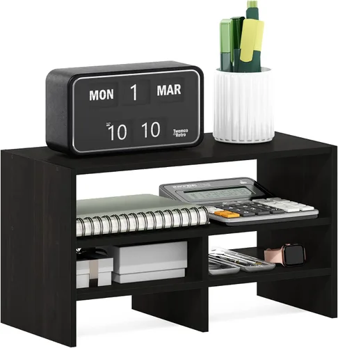 Vista 15 de Furinno Organizadores y accesorios de escritorio clásicos, elevador de monitor de 2 niveles, organización de oficina, estante superior