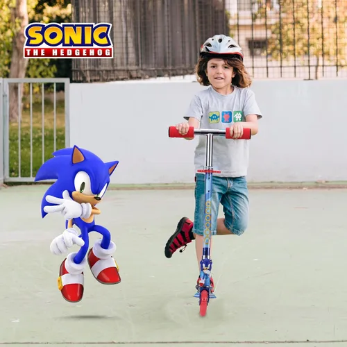 Vista 9 de Monopatín de 2 ruedas con ruedas que se iluminan – Plegable, plataforma antideslizante, cómodo y suave para andar Sonic el erizo